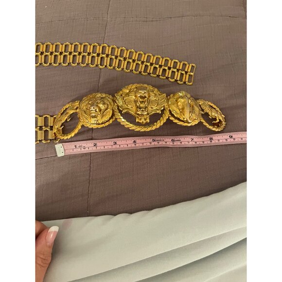 Vintage Womens Chain Belt One Size Metal Tiger Lion Elephant Head Waist Hip Rare - Picture 14 of 16